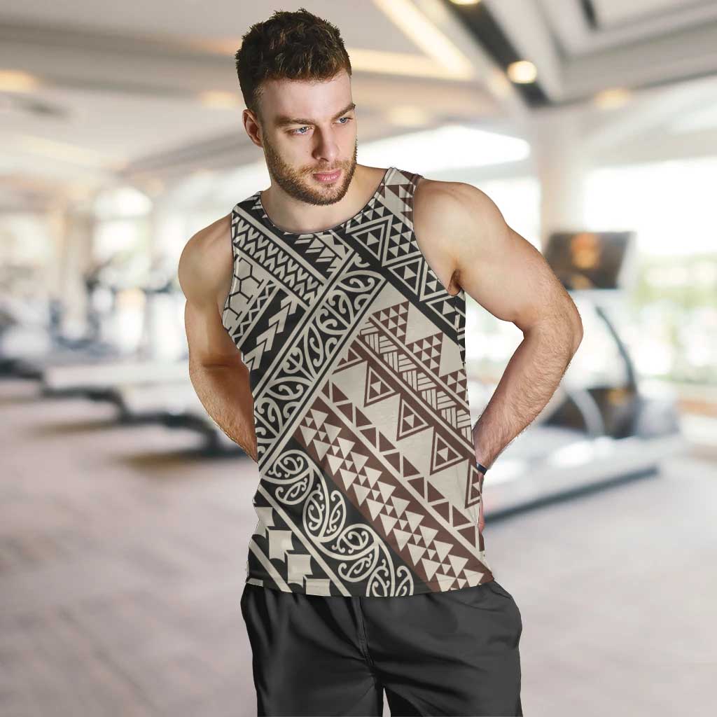 Niho Taniwha Kowhaiwhai Men Tank Top LT9 Beige - Polynesian Pride