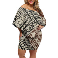 Niho Taniwha Kowhaiwhai Off Shoulder Short Dress LT9 Women Beige - Polynesian Pride
