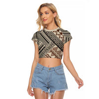 Niho Taniwha Kowhaiwhai Raglan Cropped T Shirt LT9 Female Beige - Polynesian Pride