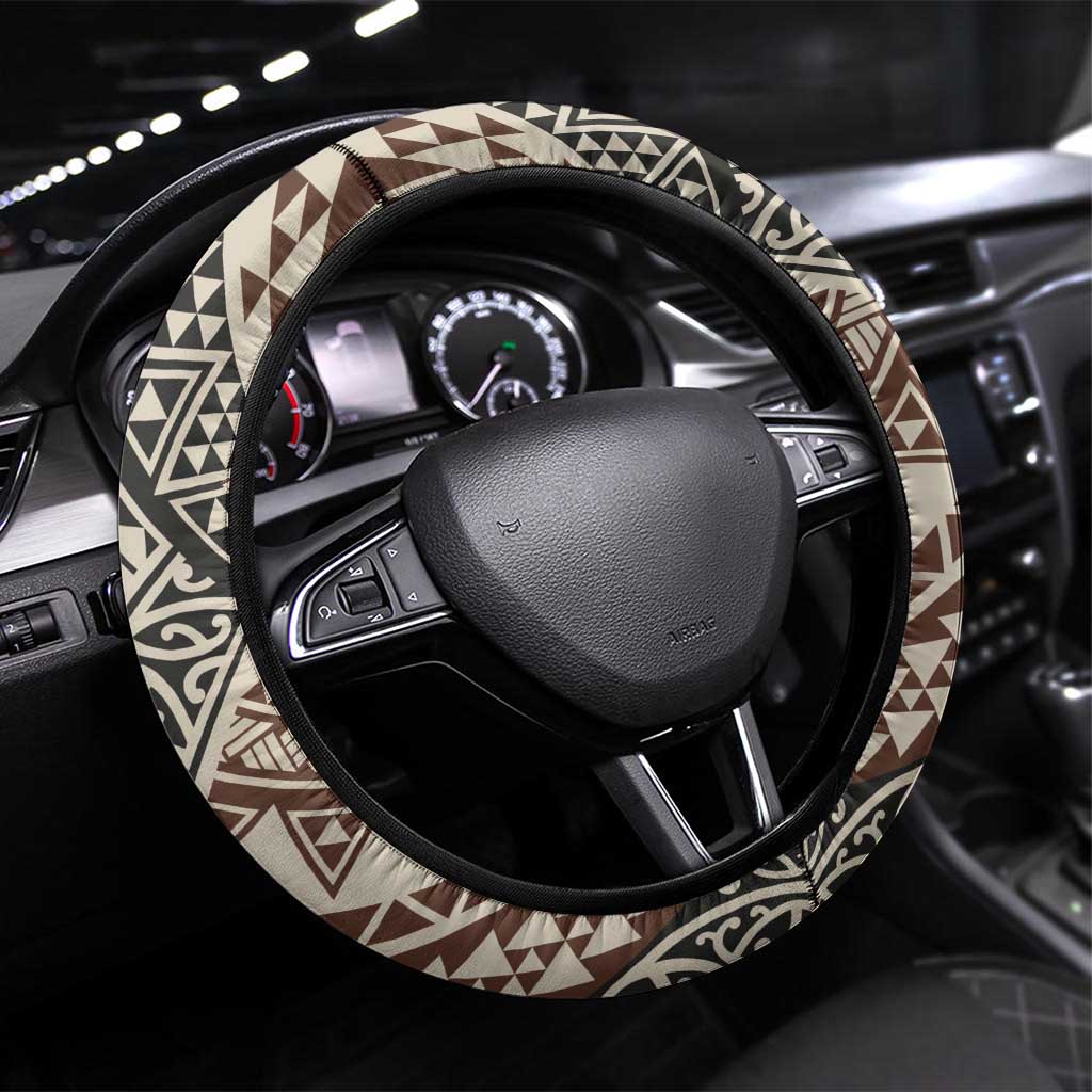 Niho Taniwha Kowhaiwhai Steering Wheel Cover LT9 Universal Fit Beige - Polynesian Pride
