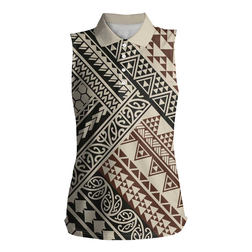 Niho Taniwha Kowhaiwhai Women Sleeveless Polo Shirt LT9 Female Beige - Polynesian Pride