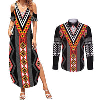 Niho Taniwha Taniko Motif Couples Matching Summer Maxi Dress and Long Sleeve Button Shirt
