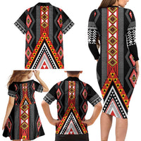 Niho Taniwha Taniko Motif Family Matching Long Sleeve Bodycon Dress and Hawaiian Shirt LT9 - Polynesian Pride