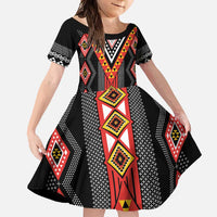 Niho Taniwha Taniko Motif Family Matching Mermaid Dress and Hawaiian Shirt LT9 Daughter's Dress Red - Polynesian Pride