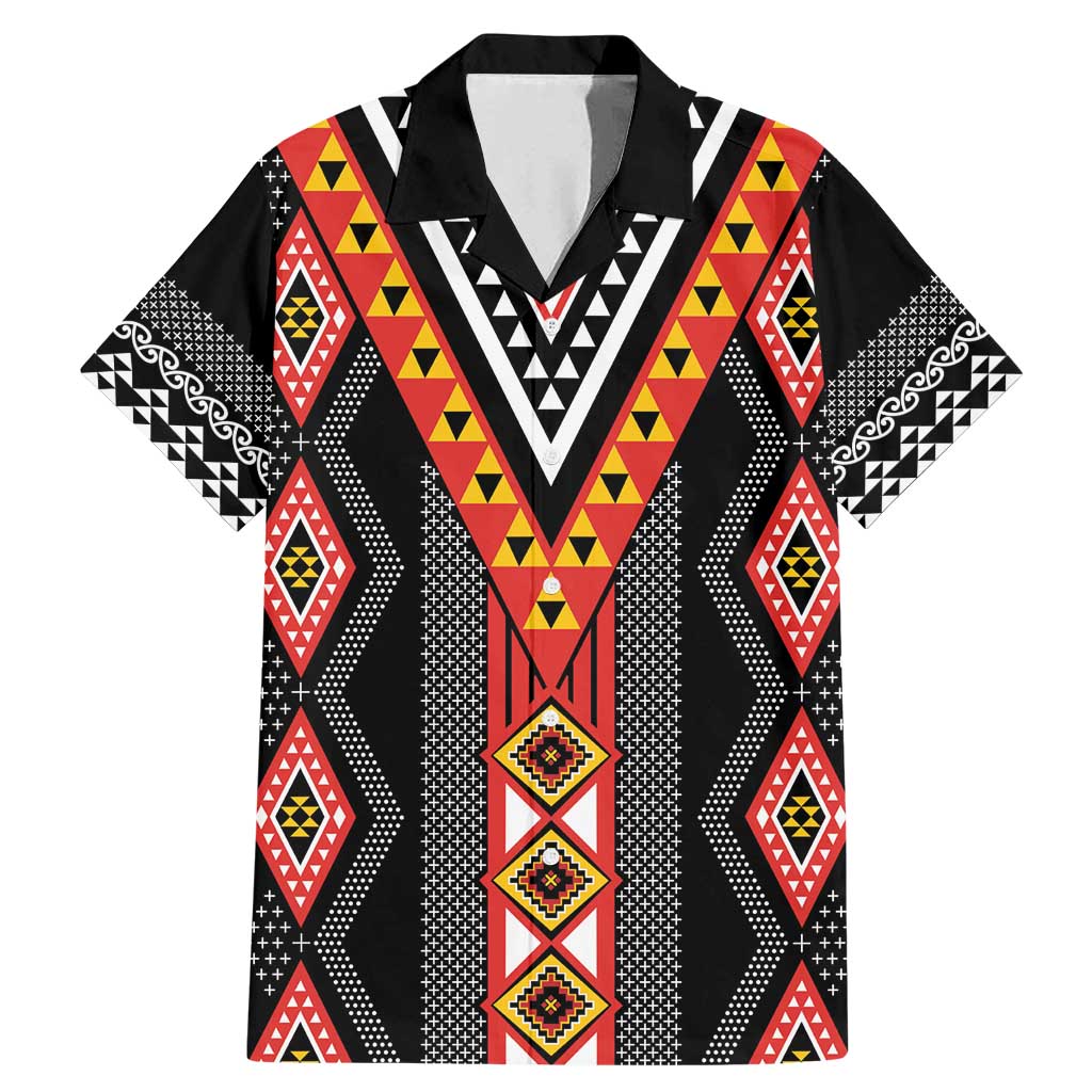 Niho Taniwha Taniko Motif Family Matching Mermaid Dress and Hawaiian Shirt LT9 Dad's Shirt - Short Sleeve Red - Polynesian Pride