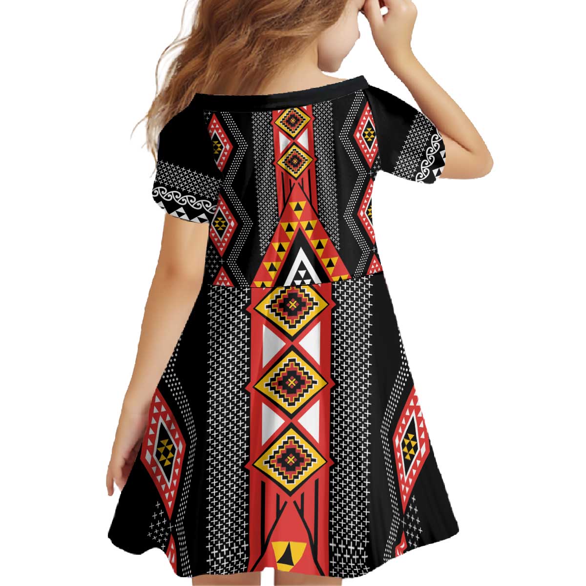 Niho Taniwha Taniko Motif Family Matching Off The Shoulder Long Sleeve Dress and Hawaiian Shirt LT9 - Polynesian Pride