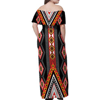 Niho Taniwha Taniko Motif Family Matching Off Shoulder Maxi Dress and Hawaiian Shirt LT9 - Polynesian Pride