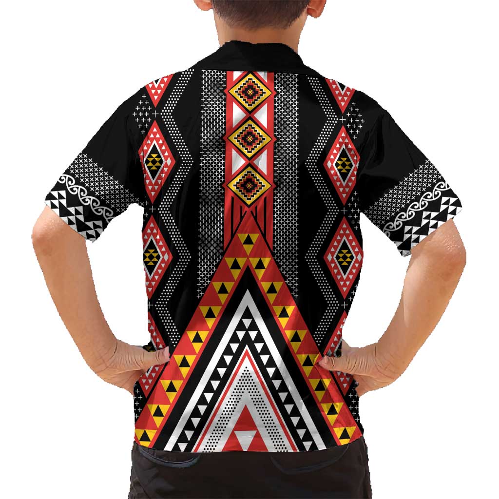 Niho Taniwha Taniko Motif Family Matching Off Shoulder Short Dress and Hawaiian Shirt LT9 - Polynesian Pride