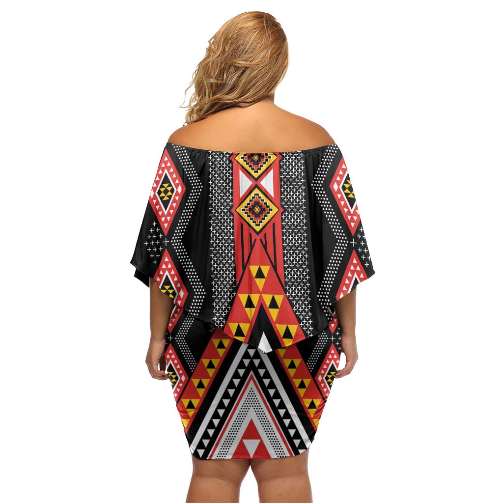 Niho Taniwha Taniko Motif Family Matching Off Shoulder Short Dress and Hawaiian Shirt LT9 - Polynesian Pride