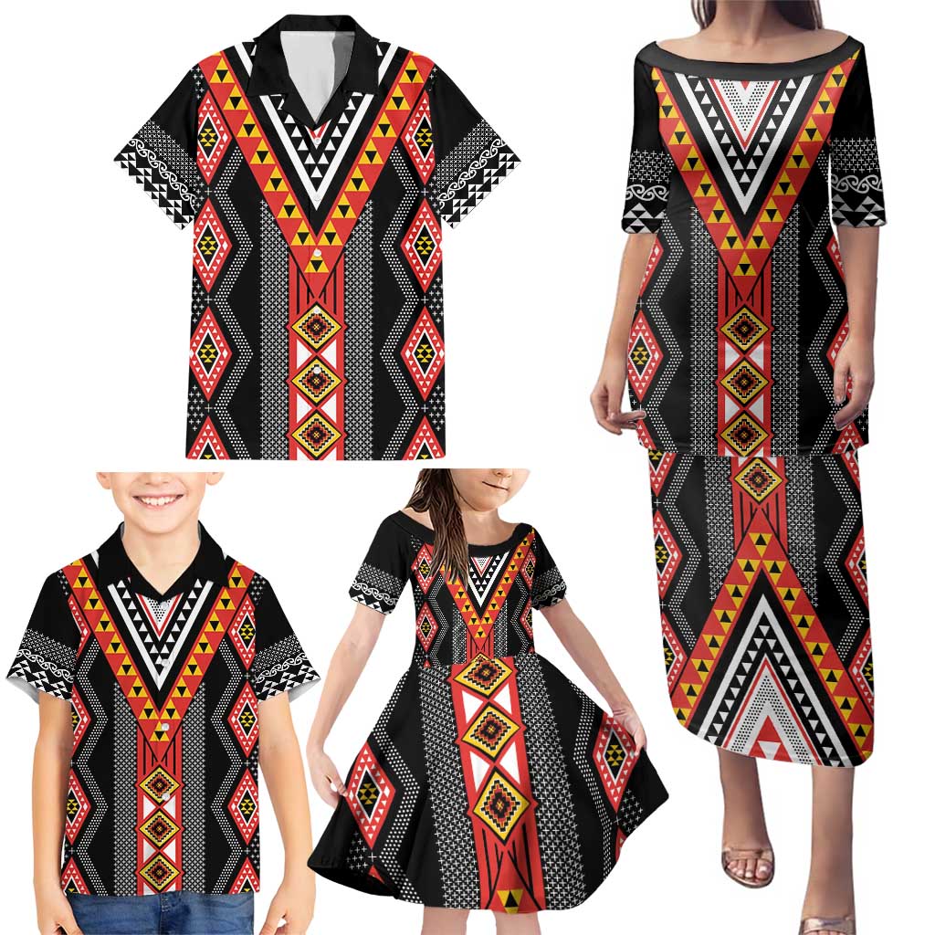 Niho Taniwha Taniko Motif Family Matching Puletasi and Hawaiian Shirt LT9 - Polynesian Pride