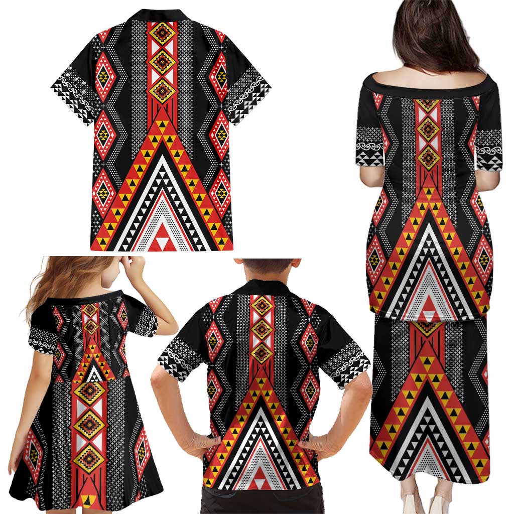 Niho Taniwha Taniko Motif Family Matching Puletasi and Hawaiian Shirt LT9 - Polynesian Pride