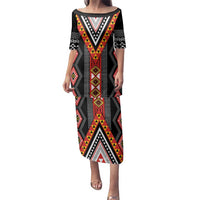 Niho Taniwha Taniko Motif Family Matching Puletasi and Hawaiian Shirt LT9 Mom's Dress Red - Polynesian Pride