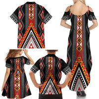 Niho Taniwha Taniko Motif Family Matching Summer Maxi Dress and Hawaiian Shirt LT9 - Polynesian Pride