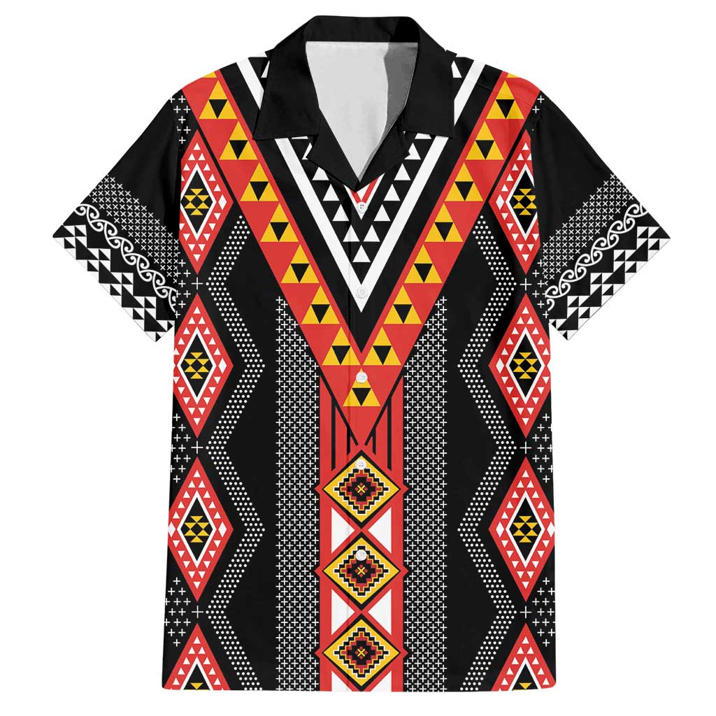 Niho Taniwha Taniko Motif Family Matching Summer Maxi Dress and Hawaiian Shirt LT9 Dad's Shirt - Short Sleeve Red - Polynesian Pride