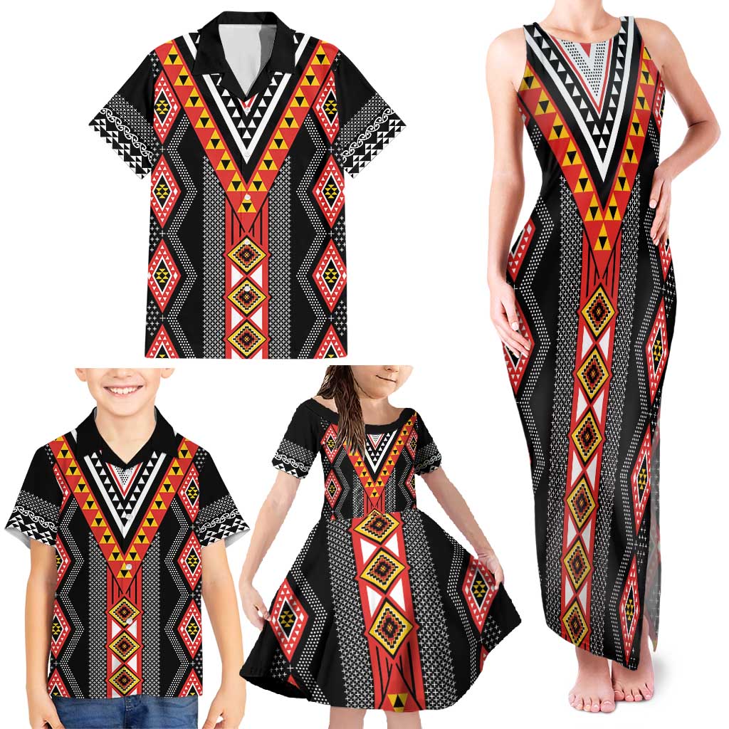 Niho Taniwha Taniko Motif Family Matching Tank Maxi Dress and Hawaiian Shirt LT9 - Polynesian Pride