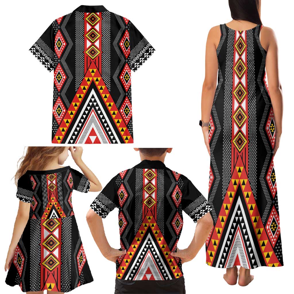Niho Taniwha Taniko Motif Family Matching Tank Maxi Dress and Hawaiian Shirt LT9 - Polynesian Pride