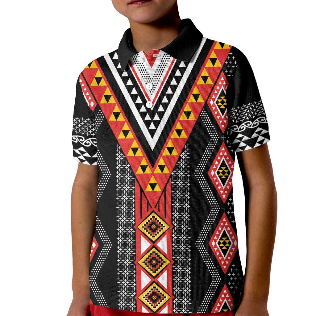 Niho Taniwha Taniko Motif Kid Polo Shirt LT9 Kid Red - Polynesian Pride