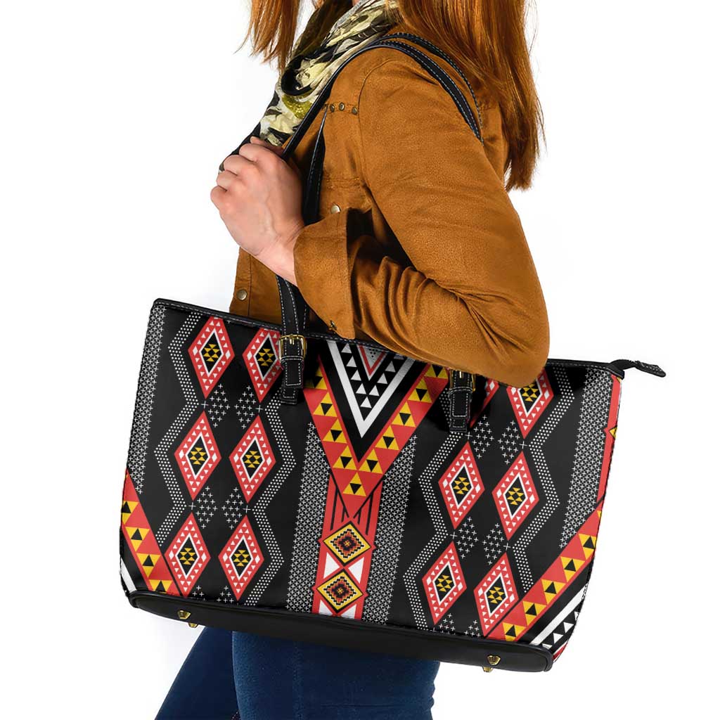 Niho Taniwha Taniko Motif Leather Tote Bag LT9 Red - Polynesian Pride