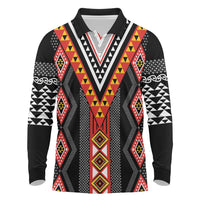 Niho Taniwha Taniko Motif Long Sleeve Polo Shirt LT9 Red - Polynesian Pride