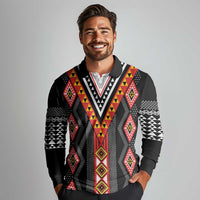 Niho Taniwha Taniko Motif Long Sleeve Polo Shirt LT9 - Polynesian Pride