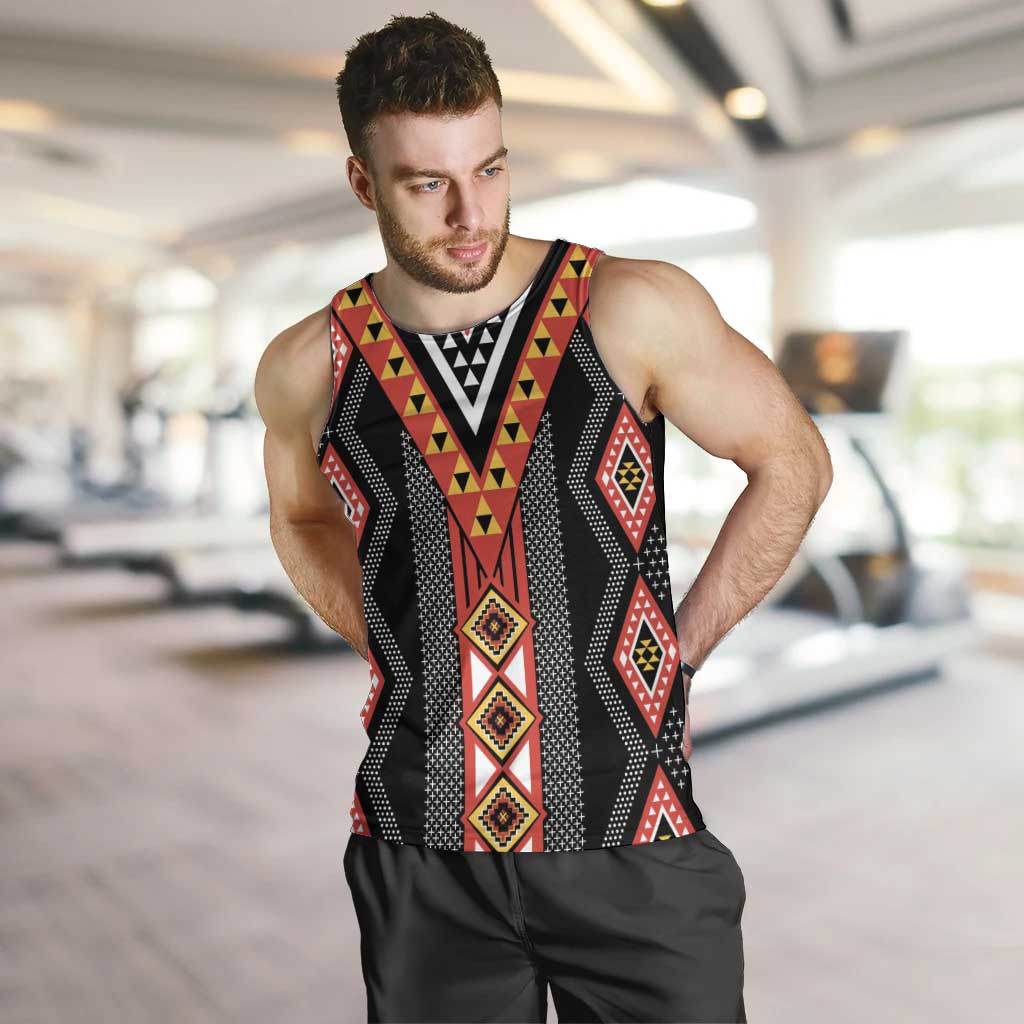 Niho Taniwha Taniko Motif Men Tank Top LT9 Red - Polynesian Pride