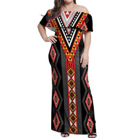 Niho Taniwha Taniko Motif Off Shoulder Maxi Dress LT9 Women Red - Polynesian Pride
