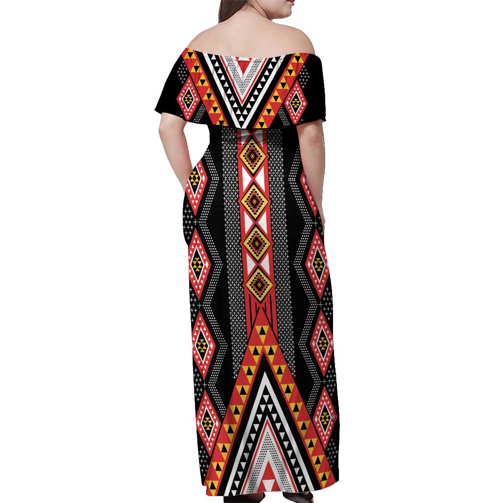 Niho Taniwha Taniko Motif Off Shoulder Maxi Dress LT9 - Polynesian Pride