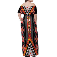 Niho Taniwha Taniko Motif Off Shoulder Maxi Dress LT9 - Polynesian Pride