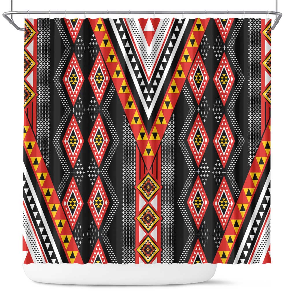 Niho Taniwha Taniko Motif Shower Curtain LT9 Red - Polynesian Pride