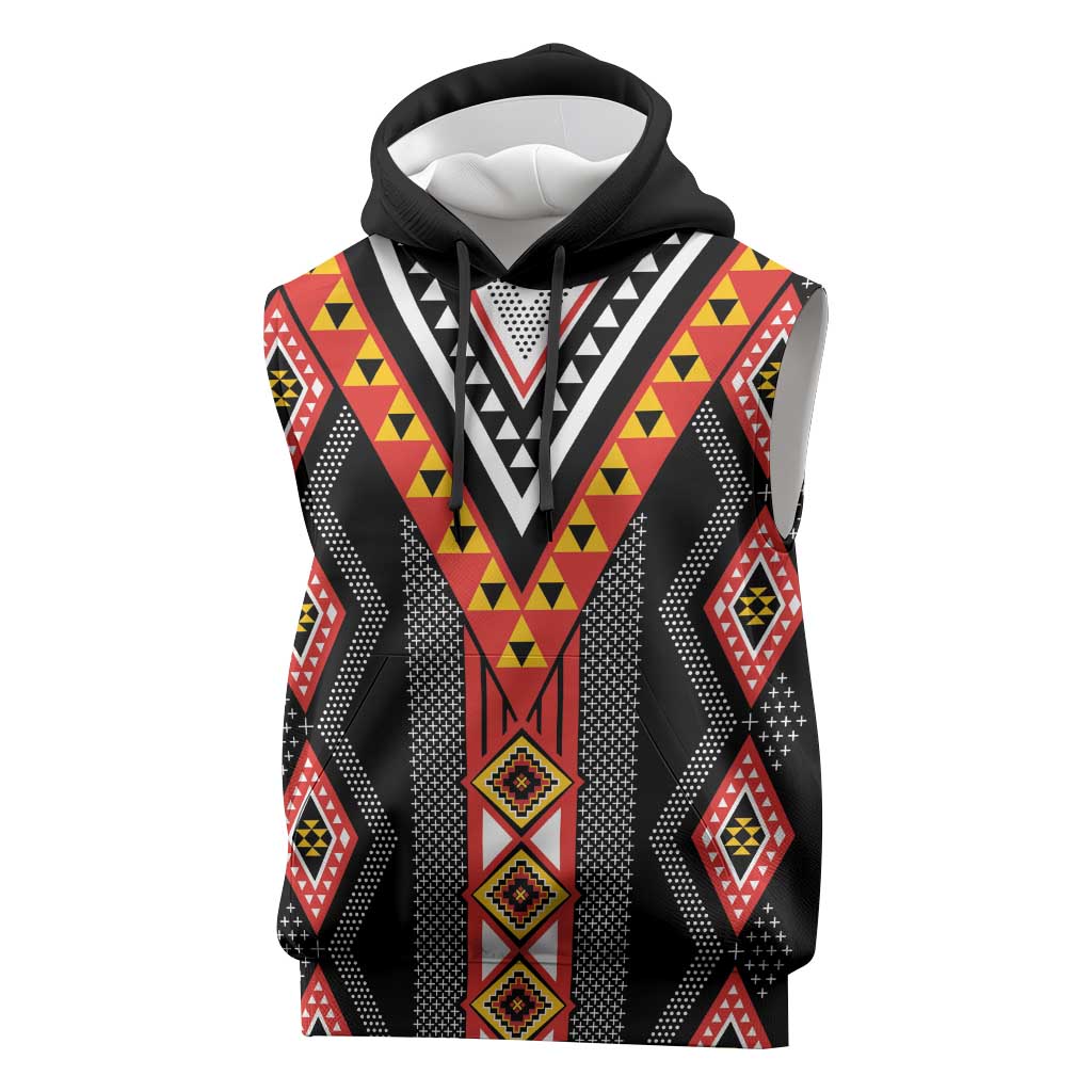 Niho Taniwha Taniko Motif Sleeveless Hoodie LT9 Red - Polynesian Pride