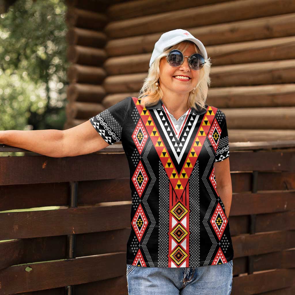 Niho Taniwha Taniko Motif Women Polo Shirt