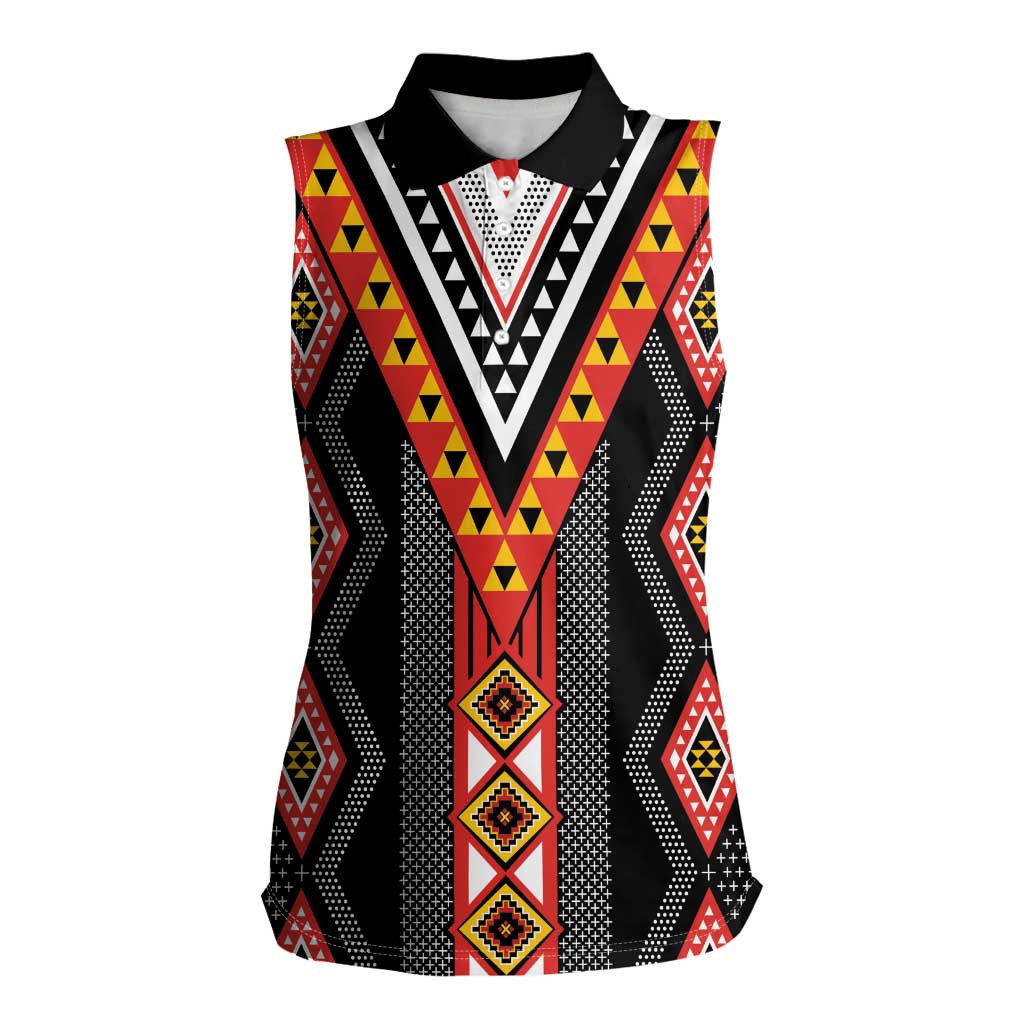 Niho Taniwha Taniko Motif Women Sleeveless Polo Shirt LT9 Female Red - Polynesian Pride