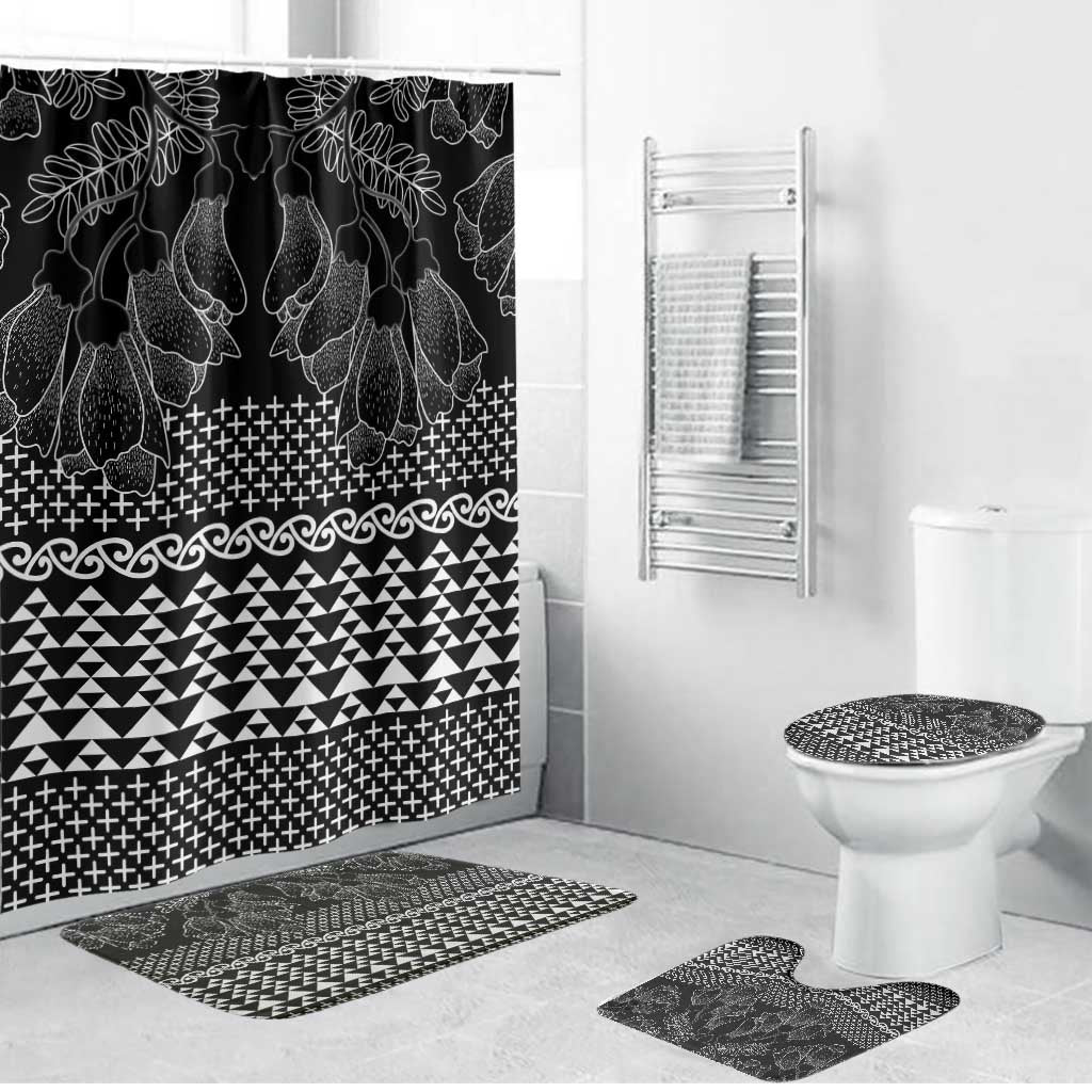 Black Taniko Kowhaiwhai Tukutuku Motif Bathroom Set LT9 Bathroom Set (4 pcs) Black - Polynesian Pride