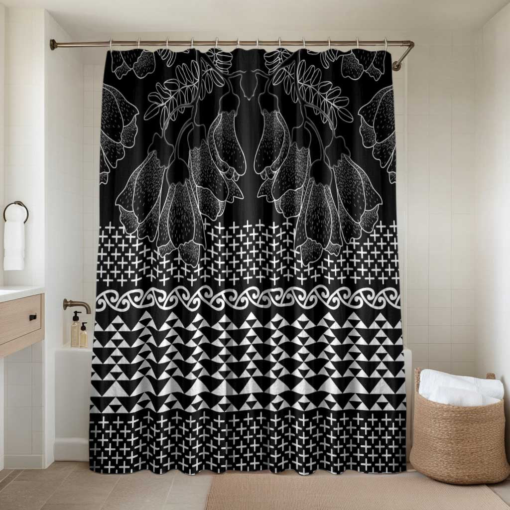 Black Taniko Kowhaiwhai Tukutuku Motif Bathroom Set LT9 Shower Curtain Only Black - Polynesian Pride