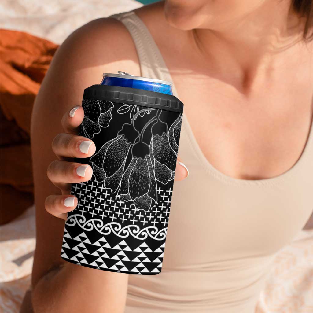 Black Taniko Kowhaiwhai Tukutuku Motif 4 in 1 Can Cooler Tumbler LT9 - Polynesian Pride