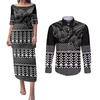 Black Taniko Kowhaiwhai Tukutuku Motif Couples Matching Puletasi and Long Sleeve Button Shirt LT9 Black - Polynesian Pride