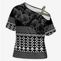Black Taniko Kowhaiwhai Tukutuku Motif Cross Shoulder Shirt LT9 Female Black - Polynesian Pride