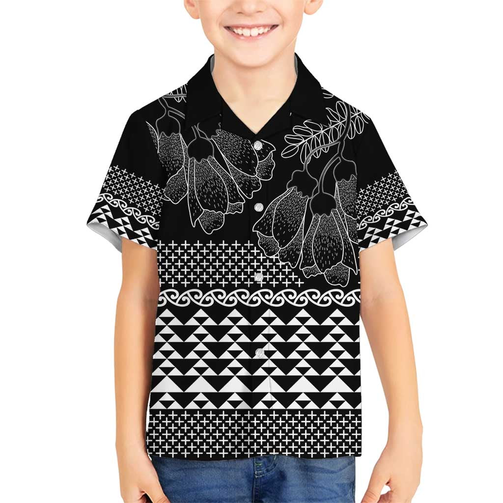 Black Taniko Kowhaiwhai Tukutuku Motif Family Matching Off Shoulder Maxi Dress and Hawaiian Shirt LT9 Son's Shirt Black - Polynesian Pride
