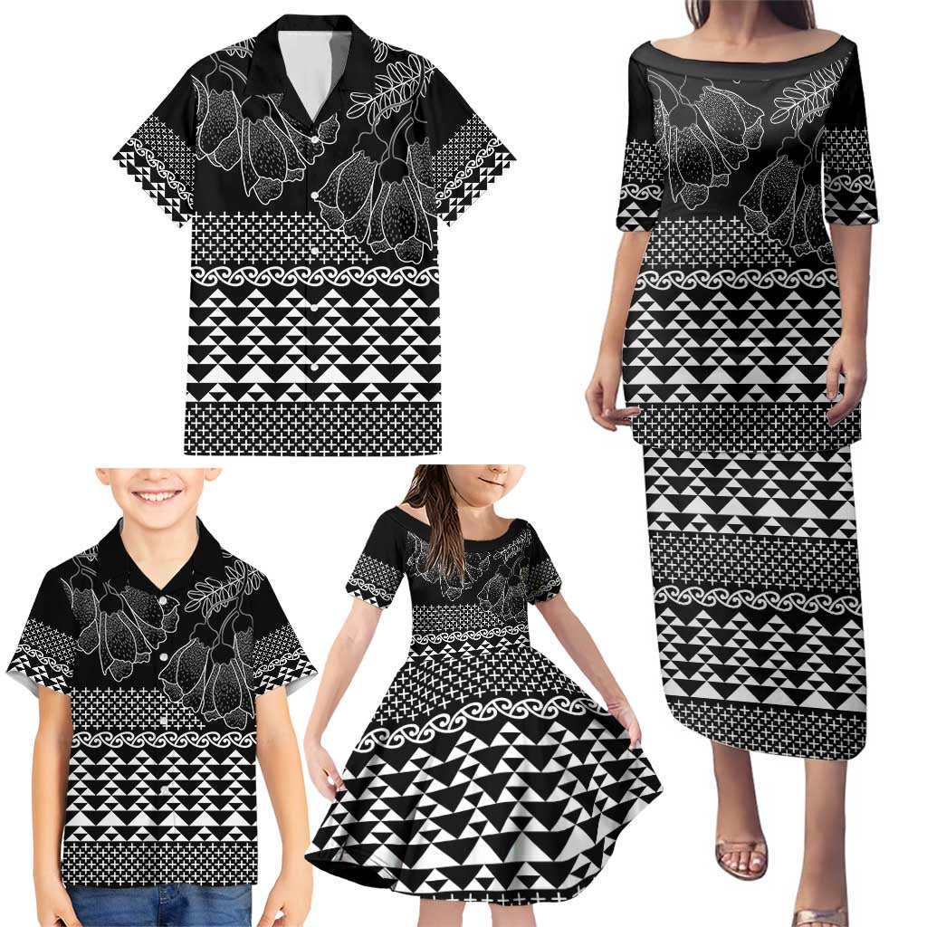 Black Taniko Kowhaiwhai Tukutuku Motif Family Matching Puletasi and Hawaiian Shirt LT9 - Polynesian Pride