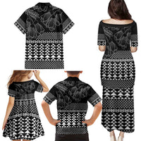 Black Taniko Kowhaiwhai Tukutuku Motif Family Matching Puletasi and Hawaiian Shirt LT9 - Polynesian Pride