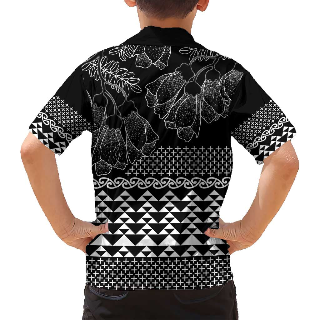 Black Taniko Kowhaiwhai Tukutuku Motif Family Matching Short Sleeve Bodycon Dress and Hawaiian Shirt LT9 - Polynesian Pride