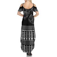 Black Taniko Kowhaiwhai Tukutuku Motif Family Matching Summer Maxi Dress and Hawaiian Shirt LT9 - Polynesian Pride