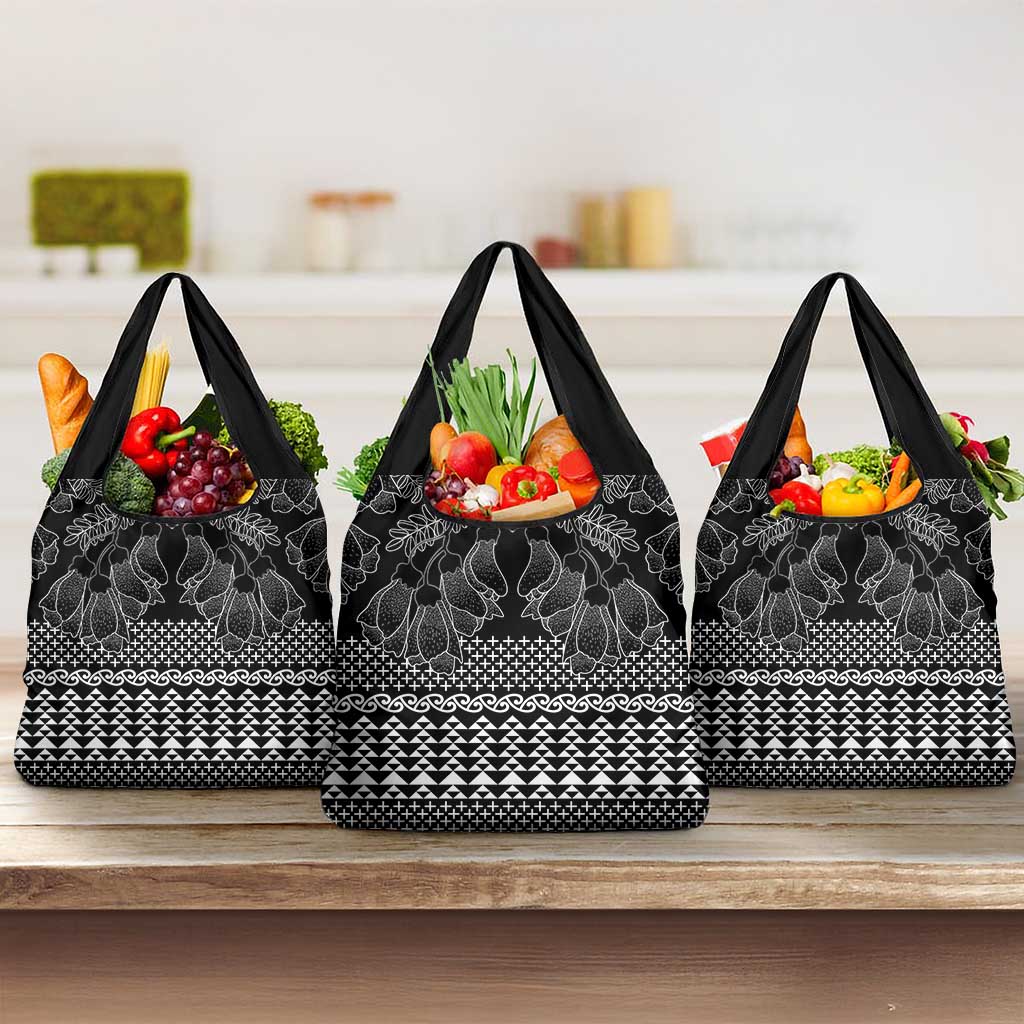Black Taniko Kowhaiwhai Tukutuku Motif Grocery Bag