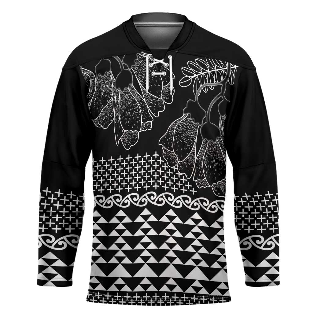 Black Taniko Kowhaiwhai Tukutuku Motif Hockey Jersey - Polynesian Pride