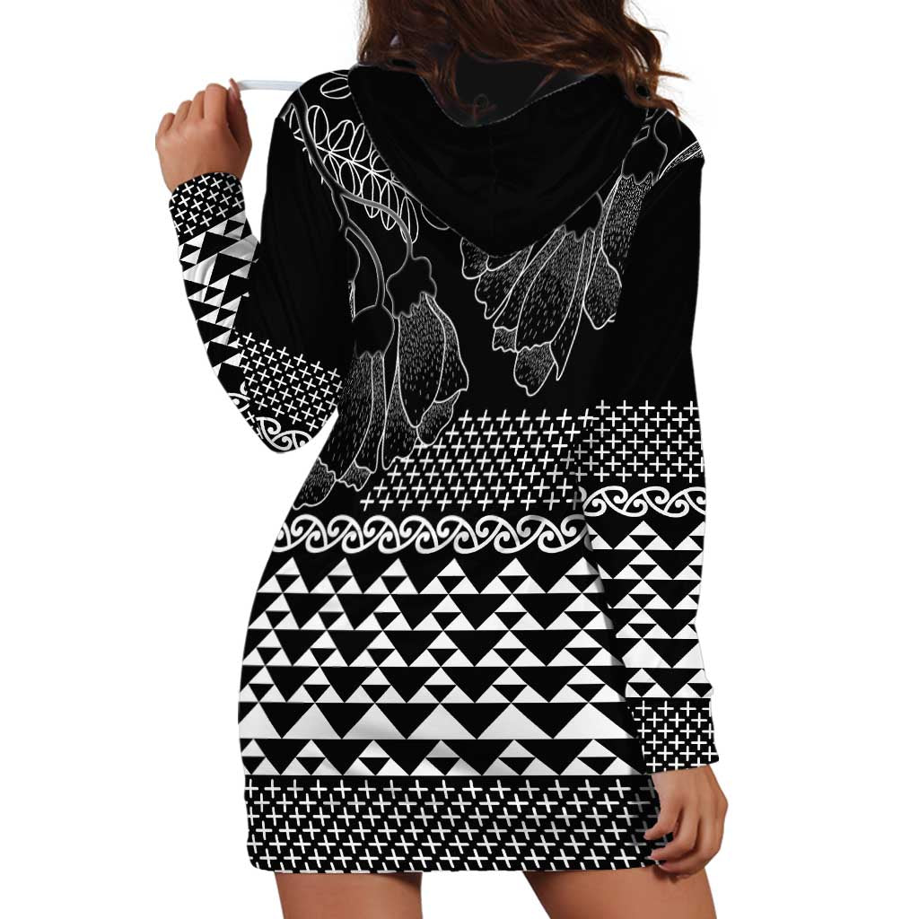 Black Taniko Kowhaiwhai Tukutuku Motif Hoodie Dress LT9 - Polynesian Pride
