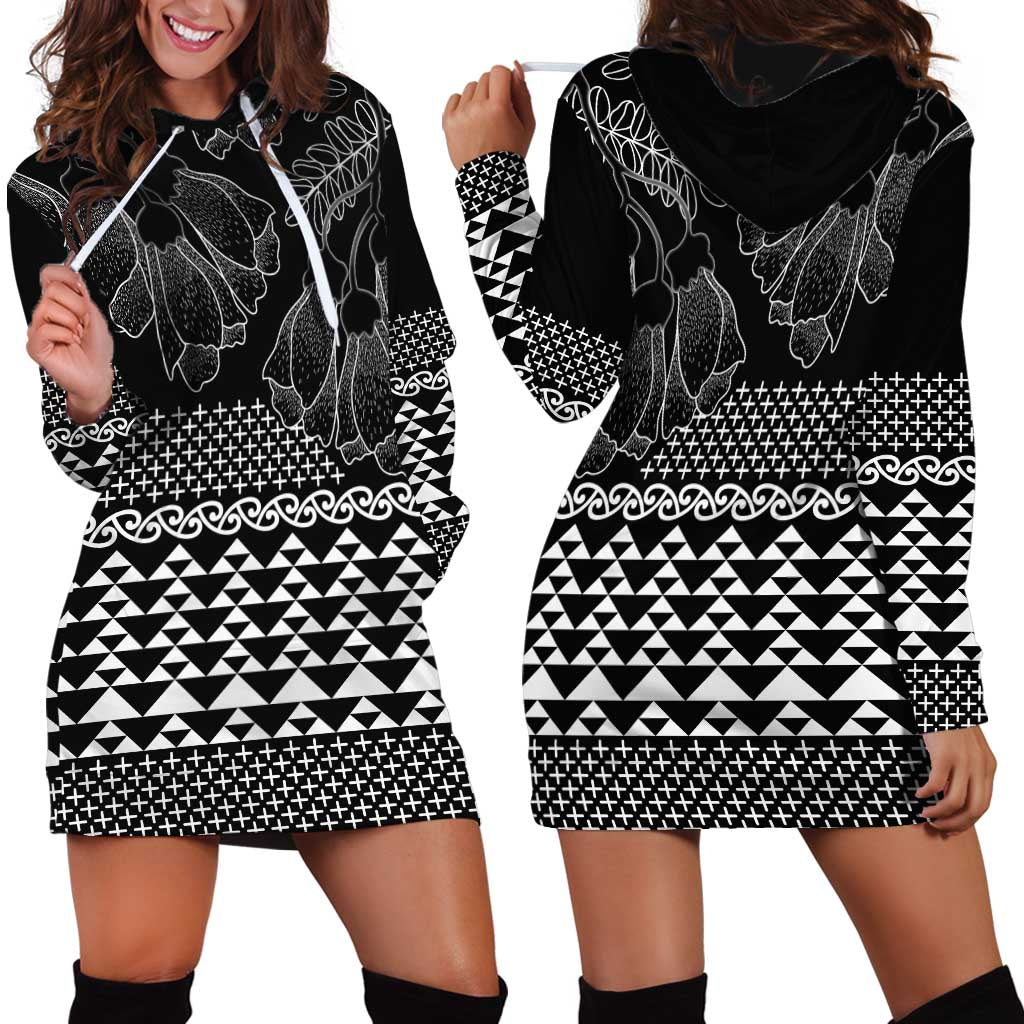 Black Taniko Kowhaiwhai Tukutuku Motif Hoodie Dress LT9 - Polynesian Pride