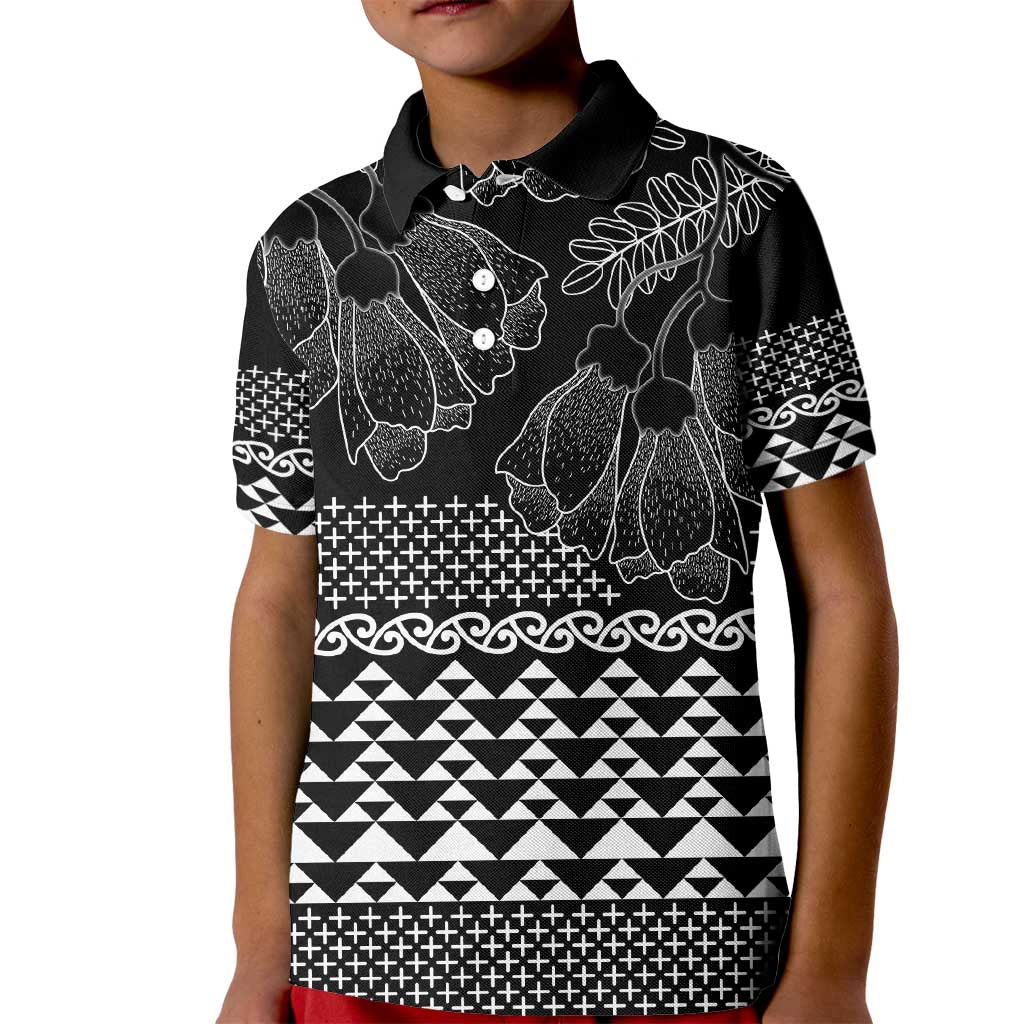 Black Taniko Kowhaiwhai Tukutuku Motif Kid Polo Shirt LT9 Kid Black - Polynesian Pride