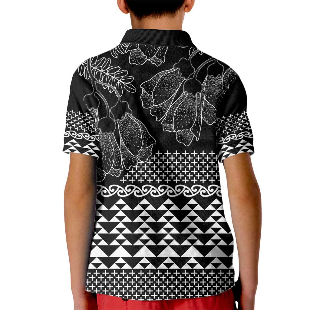 Black Taniko Kowhaiwhai Tukutuku Motif Kid Polo Shirt LT9 - Polynesian Pride