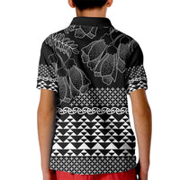 Black Taniko Kowhaiwhai Tukutuku Motif Kid Polo Shirt LT9 - Polynesian Pride