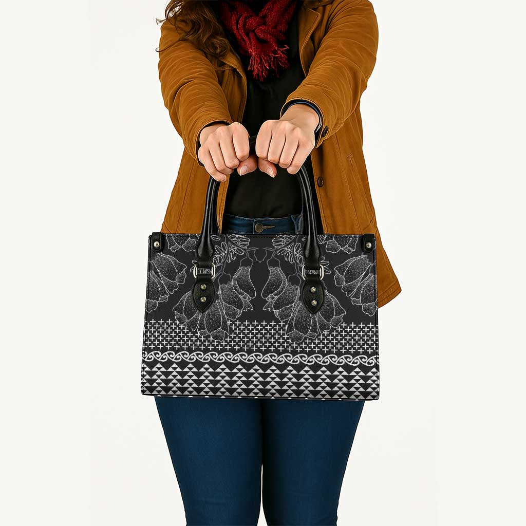 Black Taniko Kowhaiwhai Tukutuku Motif Leather Bag - Polynesian Pride